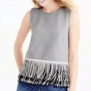 J crew Gray Sleeveless Top with Fringe Hem